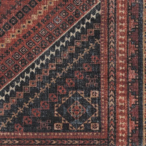manufacturer direct ruggable kaden washable rug - perfect vintage area rug for living room bedroom kitchen - pet & child friendly - stain & water resistant - amber red 3'x5' (standard pad) trade price