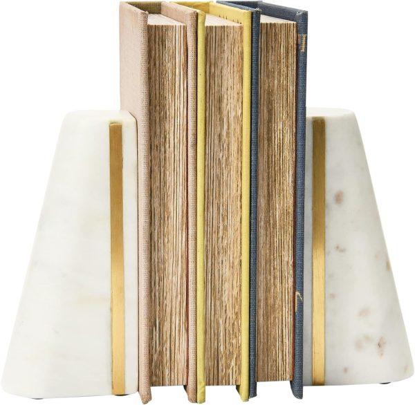 supplier direct main + mesa geometric marble bookends with brass inlay, white wholesale prices