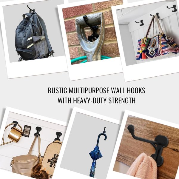 competitive pricing rustic wall hooks heavy duty: black cast iron hooks for bags, coat, towels and hat, farmhouse decorative antique wall hooks one-stop wholesale