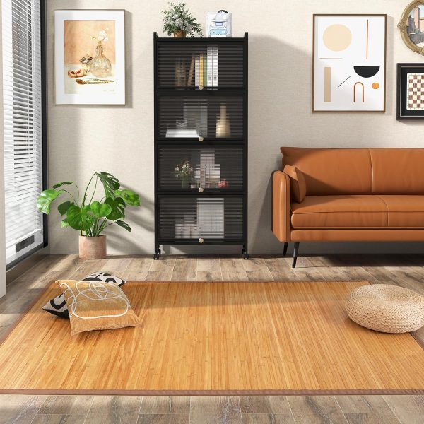 manufacturer direct giantex 5’ x 8’ bamboo area rugs - floor mat with anti-slip backing, durable roll-up floor rug, 60” x 96” indoor mat rug for dining room, living room, bedroom, entryway, bamboo carpet (modern) trade price
