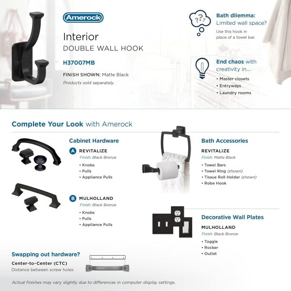 competitive pricing amerock h37007mb | alder double prong decorative wall hook | matte black hook for coats, hats, backpacks, bags | hooks for bathroom, bedroom, closet, entryway, laundry room, office one-stop wholesale