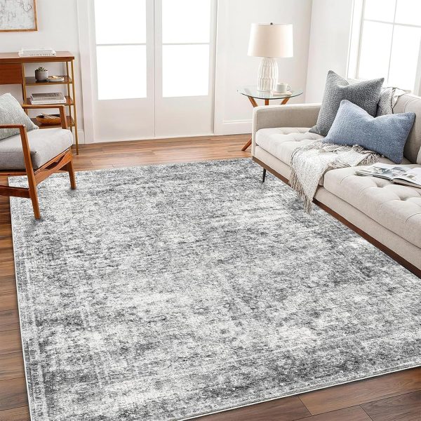manufacturer direct area rug 6x9 washable rug gray vintage rug traditional floor cover thin rug retro kitchen indoor distressed non slip carpet floral print mat living room bedroom dining room trade price