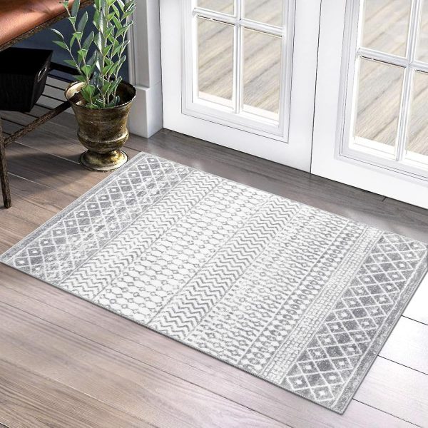 global sourcing moroccan washable rug, 2x3 grey rug non-slip small distressed entryway rug, soft low-pile bedroom rug indoor doormat carpet rugs for entryway kitchen bathroom oem/odm services