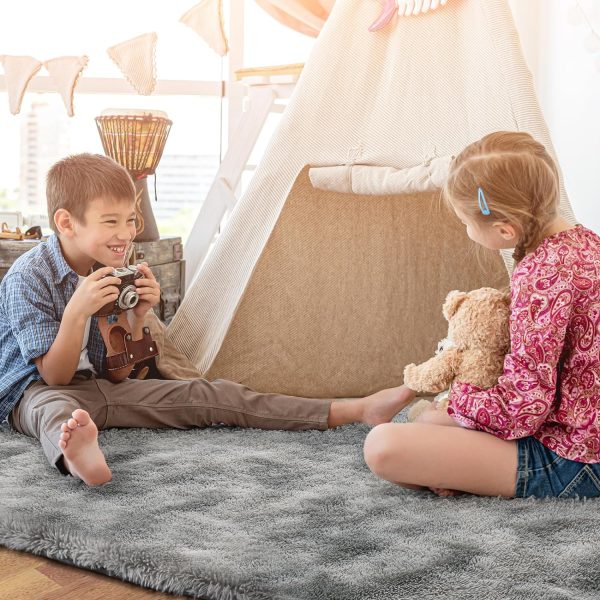 global sourcing fluffy soft area rugs for bedroom, 4x6 indoor modern area rugs fluffy living room carpets for kids bedroom home decor nursery rug, high pile soft throw rug, anti-skid, tie-dyed light grey oem/odm services