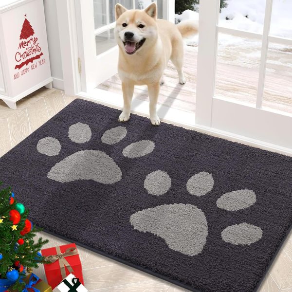 global sourcing buganda dog door mat for muddy paws, absorbent dirt trapper washable indoor door mat, non slip low-profile mud mat for dogs, front entrance door mat for inside floor (30x20 inches, dark grey) oem/odm services