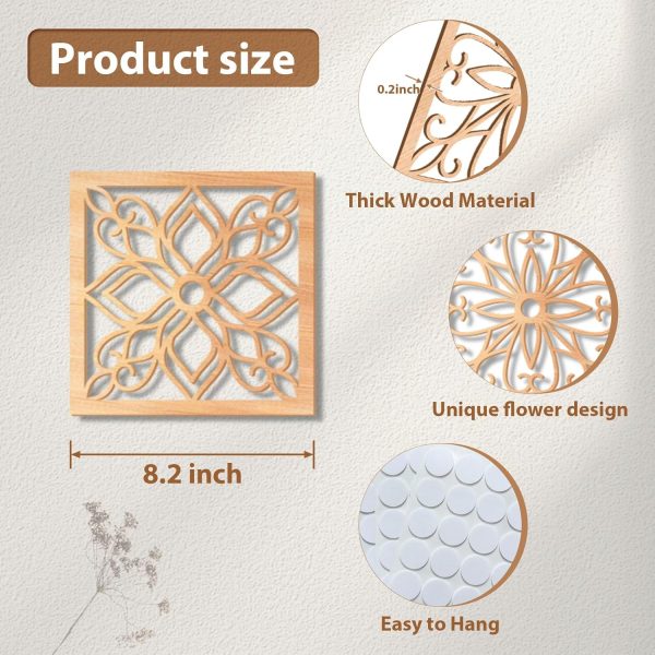 bulk purchase koyiltd 4 pieces thicken rustic wall decor,flower carved wall art,wooden hollow carved design (square, 8.2in) trade price