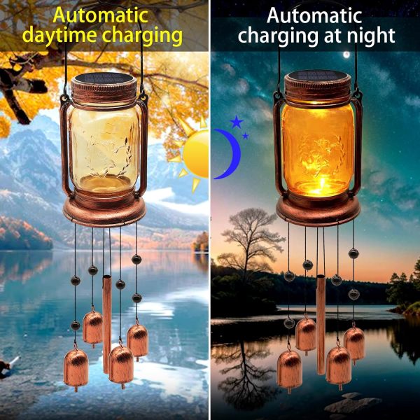 producer to buyer 2 pack solar wind chimes for outside- gifts for mom women grandma,solar mason jar wind chime light unique hanging wind chimes outdoor,ip65 waterproof, yard garden terrace courtyard discounted pricing