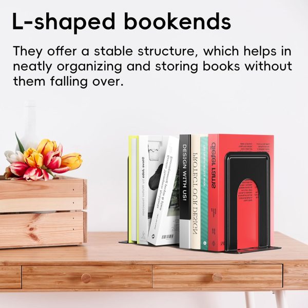 supplier direct optomni bookends, book end supports heavy duty metal bookend support, book ends supports for shelves decor home office school (2 pairs/4 pieces, black) wholesale prices