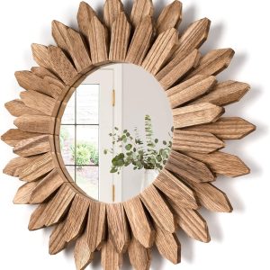 bulk purchase honiway wall mirror decorative 12 inch rustic wood mirror sunburst boho mirror for entryway bedroom living room bathroom house warming gifts new home essential carbonized black trade price