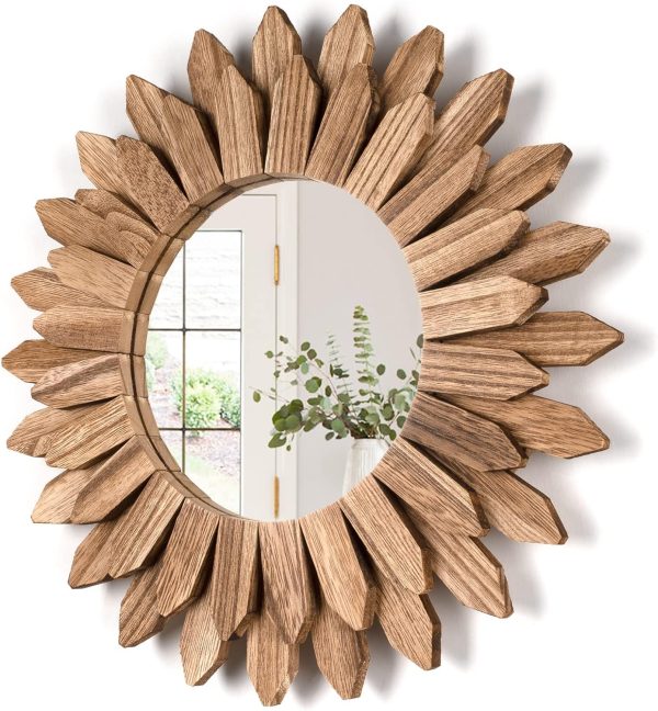 bulk purchase honiway wall mirror decorative 12 inch rustic wood mirror sunburst boho mirror for entryway bedroom living room bathroom house warming gifts new home essential carbonized black trade price