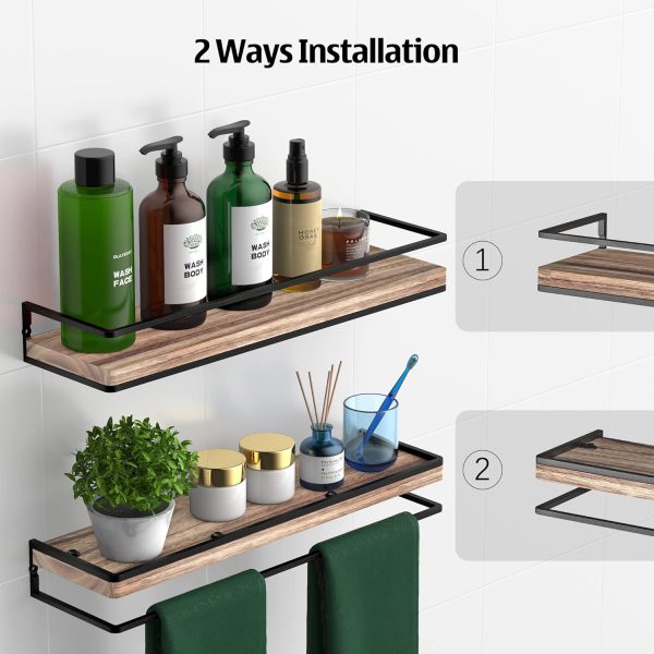 bulk purchase meangood floating shelves wall mounted set of 2, rustic wood wall storage shelves for bedroom,living room,bathroom, kitchen torched wood trade price