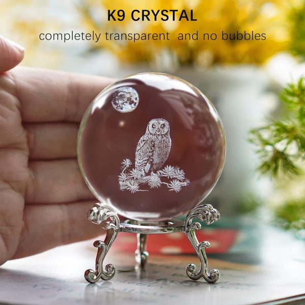 dropship from factory hdcrystalgifts 60mm 3d laser crystal ball paperweight owl figurines glass sphere decorative balls with stand gift mass production supply