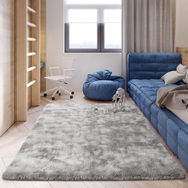 global sourcing fluffy soft area rugs for bedroom, 4x6 indoor modern area rugs fluffy living room carpets for kids bedroom home decor nursery rug, high pile soft throw rug, anti-skid, tie-dyed light grey oem/odm services