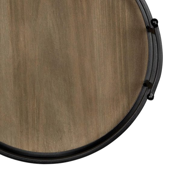 wholesale direct stratton home decor metal and wood round tray | wooden coffee table tray decor for empty table surfaces | decorative round serving tray with handles bulk purchase at factory prices