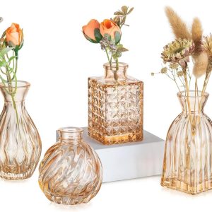 oem/odm services glasseam glass bud vases for centerpieces: small flower vase set of 4 vintage cute mini vases for flowers champagne pink centerpiece vase for table decor wedding party decorations affordable bulk deals