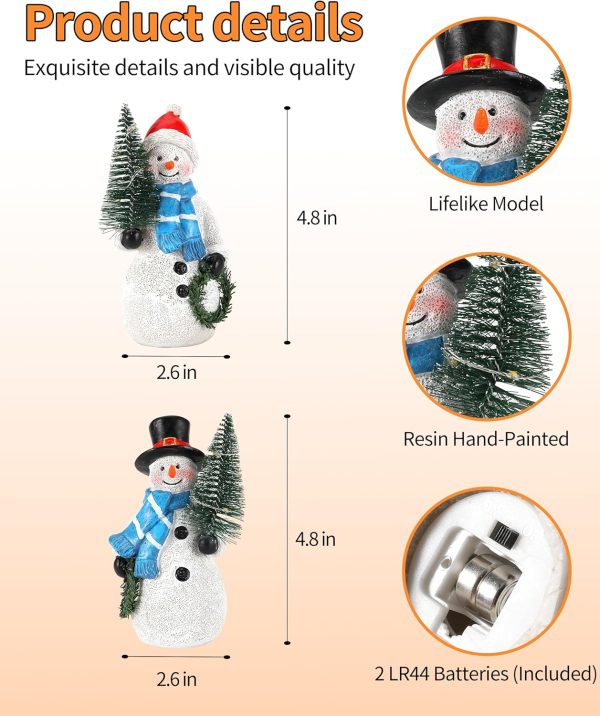 dropship from factory istatue resin snowmen figurines with lighted christmas tree and wreath 5'' - set of 2 battery operated - holiday decorations home decor (snowman) mass production supply