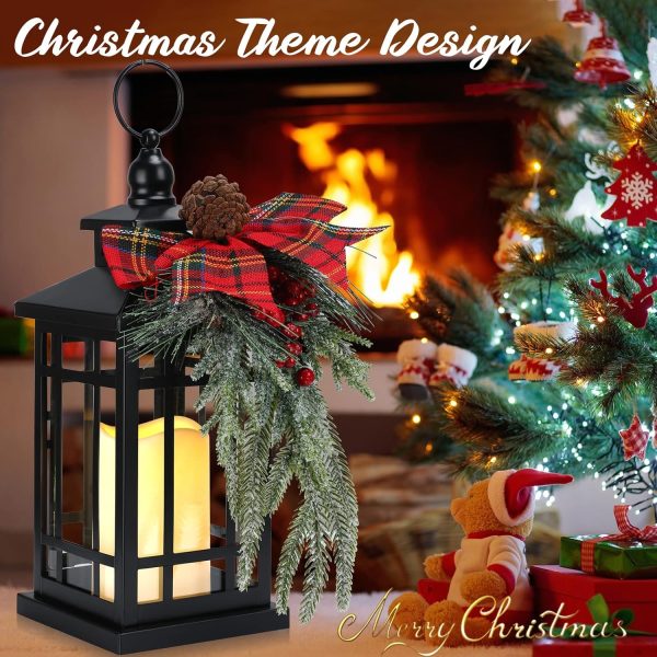 custom wholesale 2 pcs christmas decorative lanterns black metal christmas party hanging candle lantern vintage flameless decorative lanterns with led lights for indoor outdoor christmas home table porch party decor oem/odm services