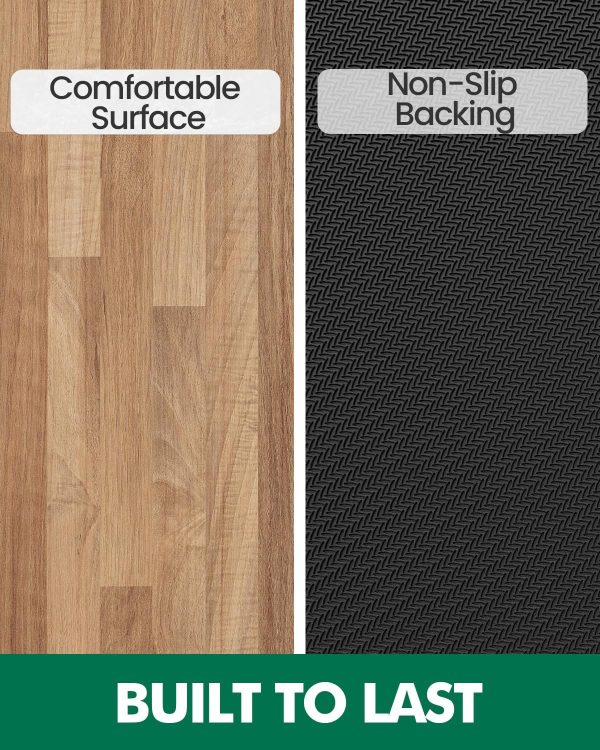 manufacturer direct lumi 2pcs ultra-thin wood grain kitchen mat set, low profile, non slip, quick dry, washable kitchen rugs, teak, 17"x31.5" + 17"x60" trade price