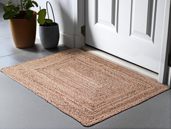 manufacturer direct hausattire hand woven jute braided rug, 2'x3' – natural, reversible boho entry area rugs for kitchen, living room i farmhouse indoor outdoor decorative floor rug, 24x36 inches trade price