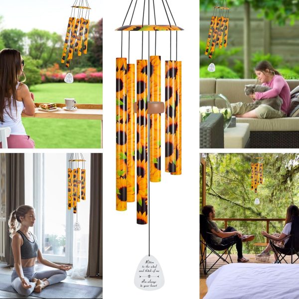 producer to buyer sunflower wind chimes for outside, 35" large aluminium wind chimes garden decor gifts for women mom grandma, outdoor decoration for yard patio porch lawn landscape discounted pricing