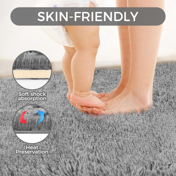 global sourcing ultra soft rug for living room, 5x8 fluffy shag area rug for bedroom, modern shaggy carpets fuzzy rug for teens dorm nursery home decor aesthetic, upgrade anti-skid durable, grey oem/odm services