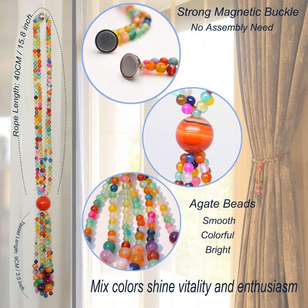 bulk purchase magnetic curtain tiebacks, 2 pack colorful agate tassel curtain drapery holdbacks, boho curtain ties for home office decorative factory discount