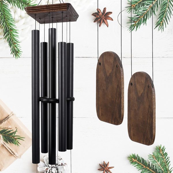producer to buyer 48" large wind chimes for outside deep tone, wood wind chimes outdoor clearance, memorial gifts for mother's day and christmas, outdoor decor for garden, patio, yard(big wind chime, black) discounted pricing