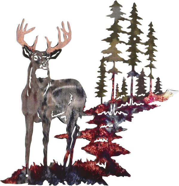 factory direct moxweyeni metal deer wall art forest deer wall decor metal tree wall art metal deer decor rustic forest hunting sign for living room bedroom bathroom indoor outdoor, 11.8 x 7.9 inch(bright color) volume discount