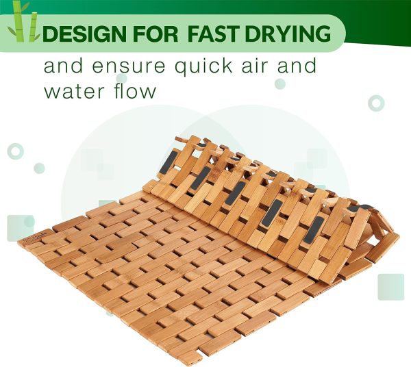 manufacturer direct zpirates natural bamboo wood bath mat - large, [34x18 inches lxw] foldable bathmat, accessories and decor for bathroom, sauna, spa, tub, or door area - multi-purpose home essentials trade price