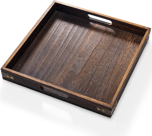 wholesale direct yangbaga serving tray with handles,13"*13"wood decorative tray for living room,modern coffee table tray,square large serving platters for home decor,ottoman,bed,kitchen,bathroom, breakfast,bar bulk purchase at factory prices