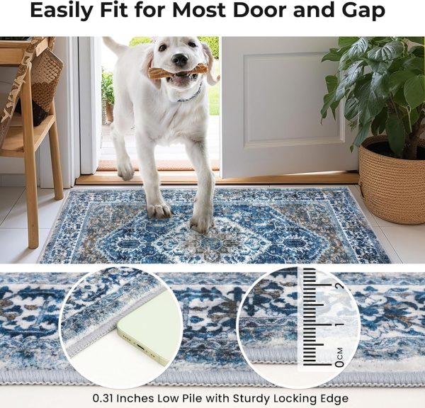 global sourcing kozyfly small area rug 2x3 ft rugs for entryway washable boho entry rug non slip door mat indoor entrance blue printed faux wool vintage printed kitchen rug throw rugs for entrance kitchen bathroom oem/odm services