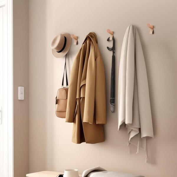 competitive pricing 6 pack wood wall hooks, wooden coat hooks wall mount, heavy duty robe hat hooks for wall, decorative rustic coat rack hangers for hanging clothes towels guitar backpacks purses one-stop wholesale