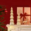 dropship from factory wooden christmas tree figurine, 2pcs gold tree figurines, decorative trees for tabletop, small glittered golden xmas tree figurines for christmas mantle indoor decor mass production supply