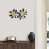 factory direct liffy black gold metal flowers wall decor,15" 3d multi-layer modern floral art, rustic distressed hanging decor for indoor, bedroom living room garden patio, home decoration accent volume discount