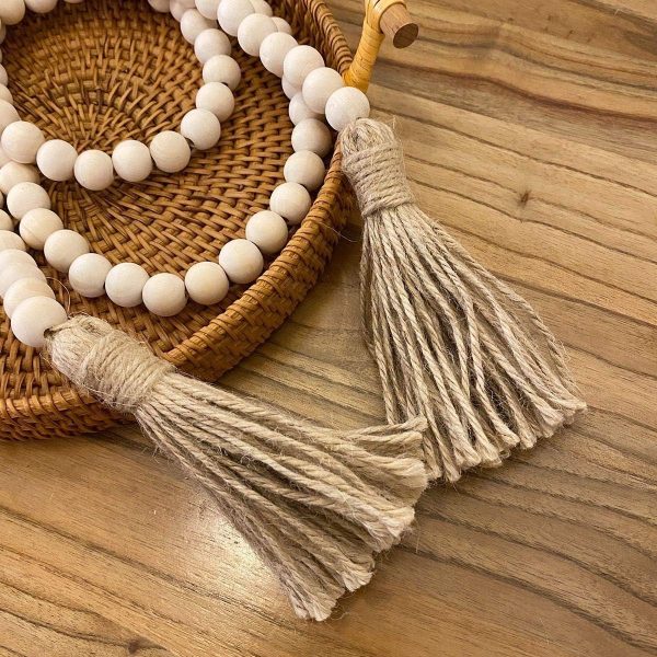 bulk purchase farmhouse beads 58in wood bead garland with tassels rustic country decor prayer boho beads big wall hanging decor trade price