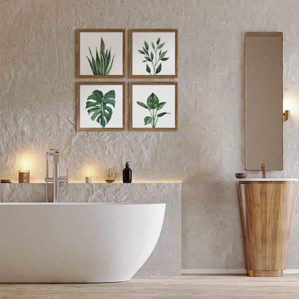 bulk purchase artbyhannah framed bathroom wall art set of 4 for botanical wall decor green plant picture frame collage set for home living room decoration (walnut, 10x10) trade price