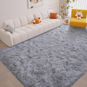 global sourcing soft grey rugs for bedroom living room, 4x6 feet modern indoor fuzzy shaggy area rug, non-slip fluffy furry rug for nursery kids room dorm room home decor, high pile plush floor carpet oem/odm services