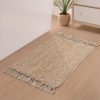global sourcing collive small bathroom rug, 2' x 3' hand-woven low profile front entryway rug, tan cotton reversible washable kitchen mat modern farmhouse carpet for foyer bedroom back door decor oem/odm services