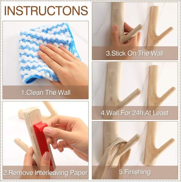 competitive pricing jetec 4 pieces wood wall hooks vintage real natural tree branch wall mounted handmade hook set rustic decorative wood adhesive strong suction hooks for coat key holder (white) one-stop wholesale