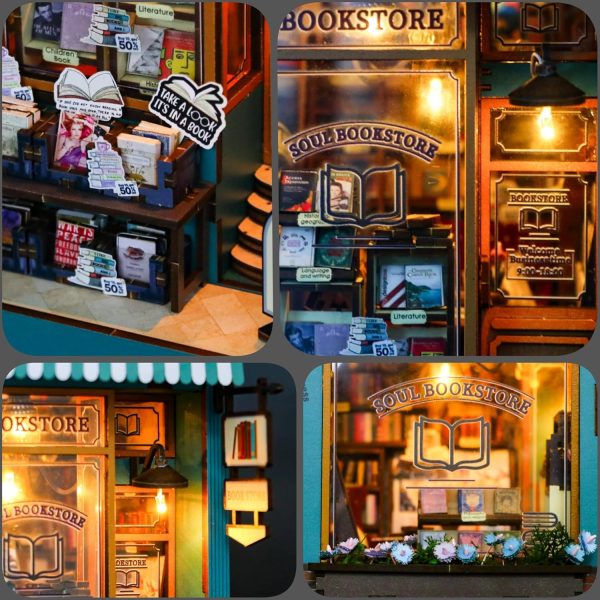 supplier direct meinesqis book nook diy miniatures book nook kit store 3d creative decorative bookend bookshelf insert wooden puzzle with led suitable for teenagers adults halloween christmas decoration gifts, blue wholesale prices