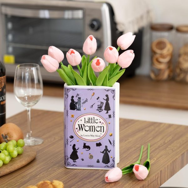 oem/odm services handmade book shaped flower vase, book lovers gifts, book shelf decor aesthetic, large ceramic utensil holder for kitchen counter, home kitchen decor, planter pot library decor (little women) affordable bulk deals