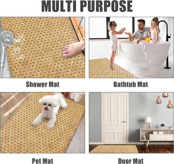 manufacturer direct hombys 100% bamboo shower mat for shower stall tub 34x17 inch, non slip bath mat bathroom accessories, large mats for shower and bathroom, quick drying trade price