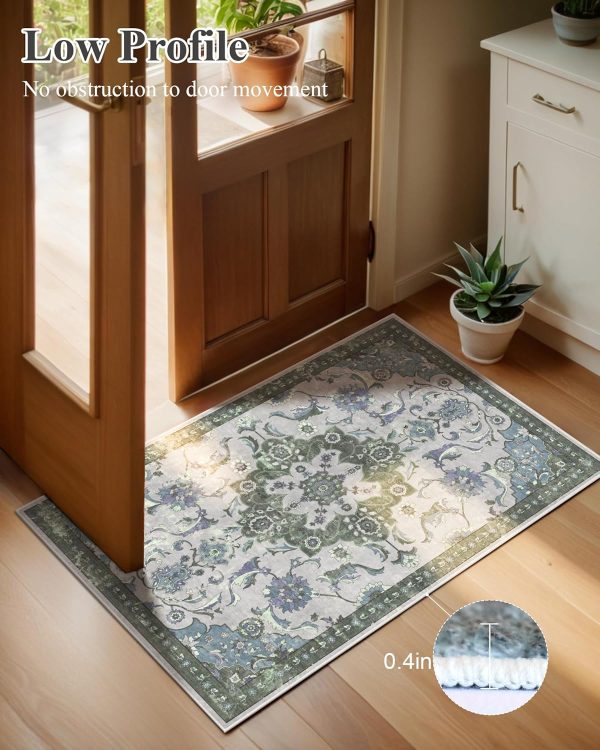global sourcing door mat 2x3 rug, small boho area rug for living room, machine washable kitchen rugs non-slip, entry mat indoor low pile throw floral rugs grey carpet for bedroom, entryway, hallways oem/odm services