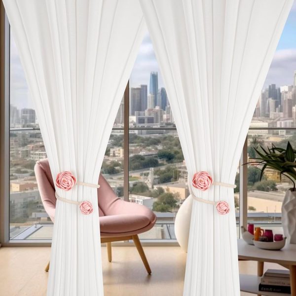 bulk purchase suq i ome 2 pieces of handmade artificial flower curtain holdbacks clips window drape twist tie backs for women, girls bedroom decorative draperies holdbacks (pink) factory discount