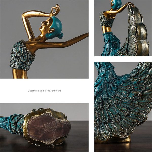 dropship from factory elegant peacock statue shelf decor accents, peacock decor figurines tabletop home decorations for living room, peacock decorative objects for bookshelf, side table (blue) mass production supply
