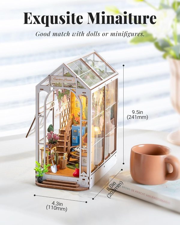 supplier direct rolife book nook kit wooden bookcase 9.5" garden house miniature kit with led decorative bookends, 3d puzzles for adults craft hobby for girls boys adults wholesale prices