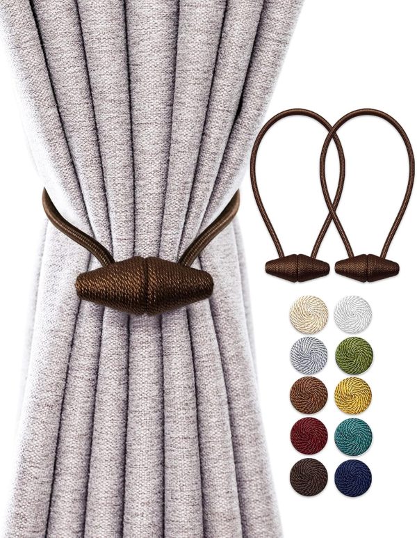 bulk purchase magnetic curtain tiebacks with upgrade larger magnet, 2 pack 16 inch drapery holdbacks for indoor & outdoor curtain - dark coffee factory discount