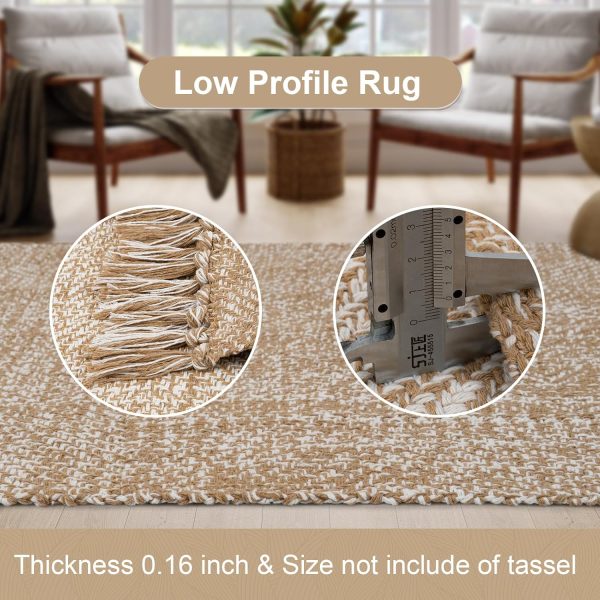 global sourcing collive small bathroom rug, 2' x 3' hand-woven low profile front entryway rug, tan cotton reversible washable kitchen mat modern farmhouse carpet for foyer bedroom back door decor oem/odm services