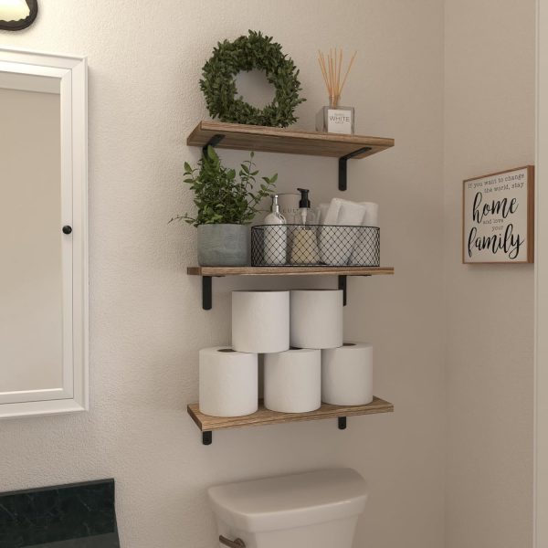 bulk purchase wopitues wood floating shelves set of 6, shelves for wall decor, farmhouse shelf for bedroom, bathroom storage shelves, book shelves for living room - rustic brown trade price
