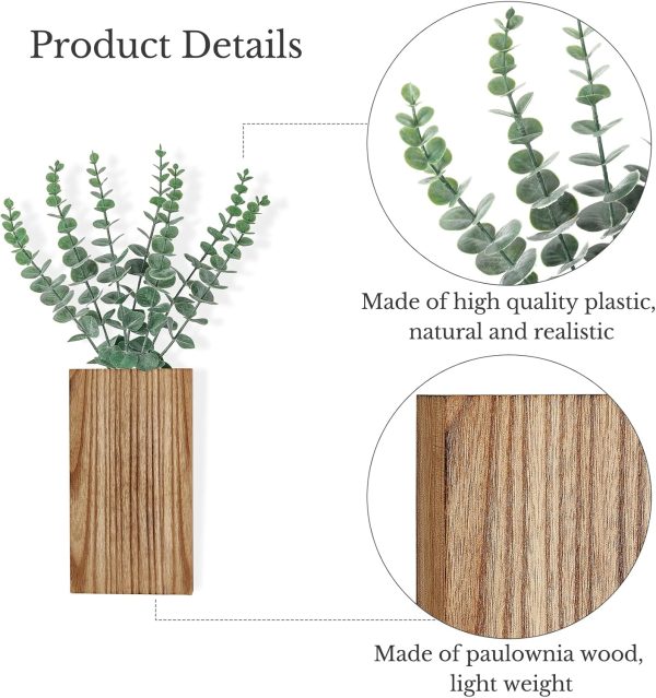 bulk purchase dahey 2 pack wood wall planter vase with artificial eucalyptus farmhouse wall hanging decor pocket planter for indoor fake plants greenery flowers, livingroom bedroom kitchen home office decoration trade price